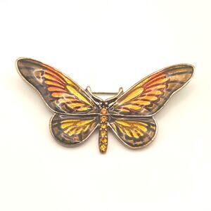 1928 Amber Enameled and Jeweled Butterfly Pin Brooch Original Box Nature